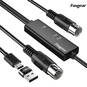 Fasgear 2M USB C MIDI Cable to USB Adapter Type C for Music Keyboard PC Macbook Pro MIDI to USB C Interface Converter