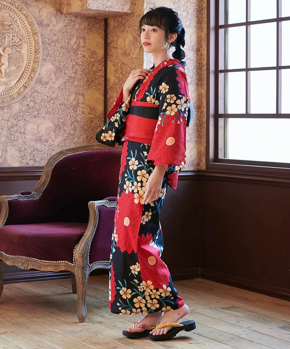 

Women's Japanese Kimono Yukata Traditional Cotton Dress Travel Retro Shooting COS Pure Cotton Fabric Japanese Style