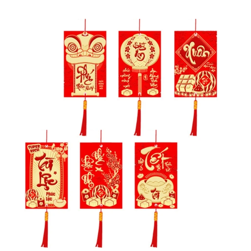 6pcs Chinese New Year Hangings for Tree Door Wealth Fortune Hanging Decoration D08D