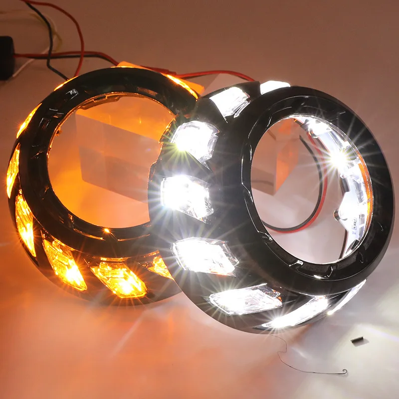 2Pcs 3 Inches Car Modified Headlights Two-color LED Angel Eye spiral Motorcycle Headlight Modification Accessories