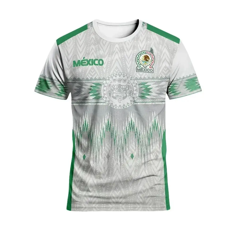 Unisex Mexiko Nationalmannschaft Fußballtrikot, Azteken-Stammesmuster Schnelltrocknendes Kurzarm-T-Shirt für Sporttraining und Freizeitkleidung – Detail 4