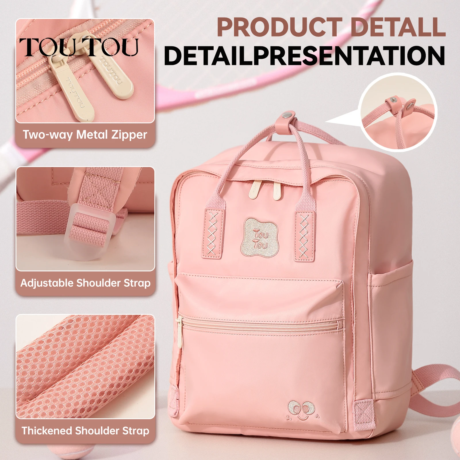 

TOUTOU Women Backpack Large Capacity Pink Bag Breathable Polyester Pabric Fashion Schoolbag For Tablet Commuter Travel Bag