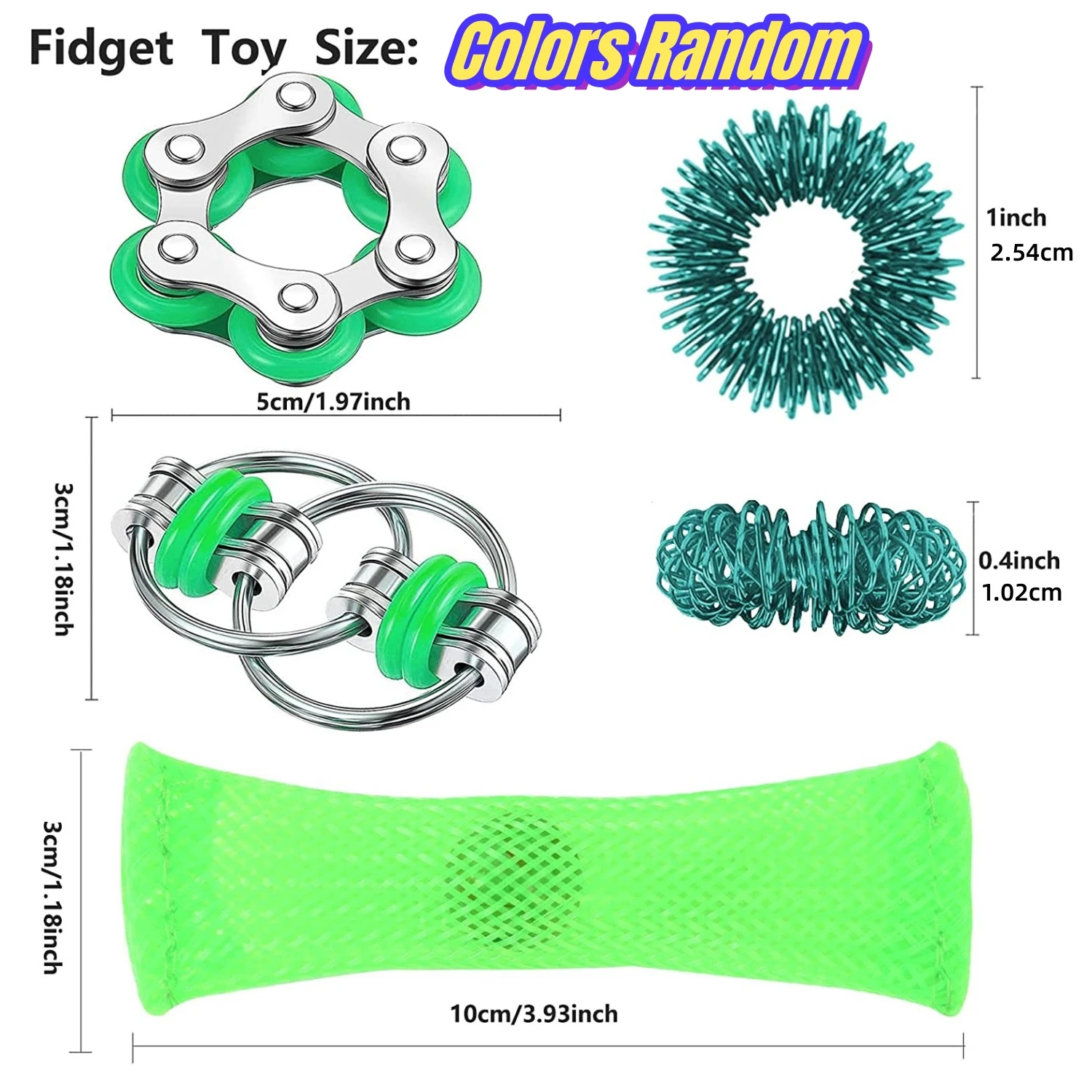 8 Pcs Hand Fidget Toys Roller Bicycle Bike Chain Fidget Spinner Flippy Chain Large Mesh Marble and Spiky Sensory Rings