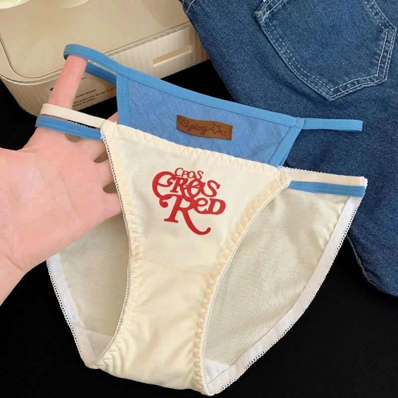 Blue Beige Letter Print Spicy Womens Intimates Panties Underwear Sexy Hollow Side Strap Briefs 2026 New Arrival Sweet Soft