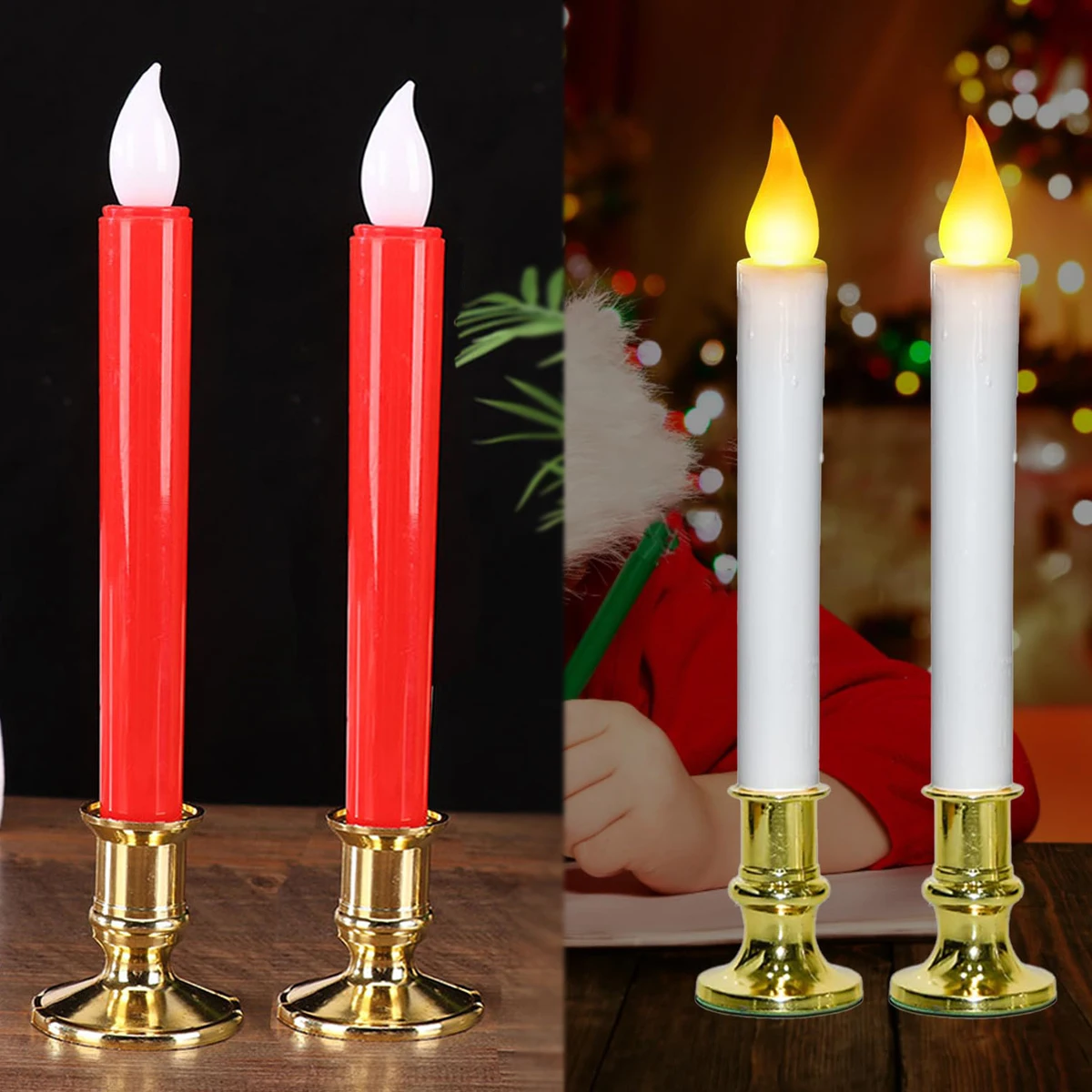 شموع مستدقة للنافذة LED عديمة اللهب عاجية تعمل بالبطارية، شموع ديكور عطلة الزفاف وأعياد الميلاد (البطارية غير متضمنة)