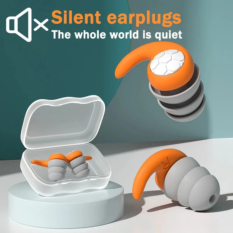 1 Pair Silicone Noise Cancelling Earplugs Noise Filter Sleep Swimming Waterproof Three Layer Mute Soft Comfortable Fit Earplugs