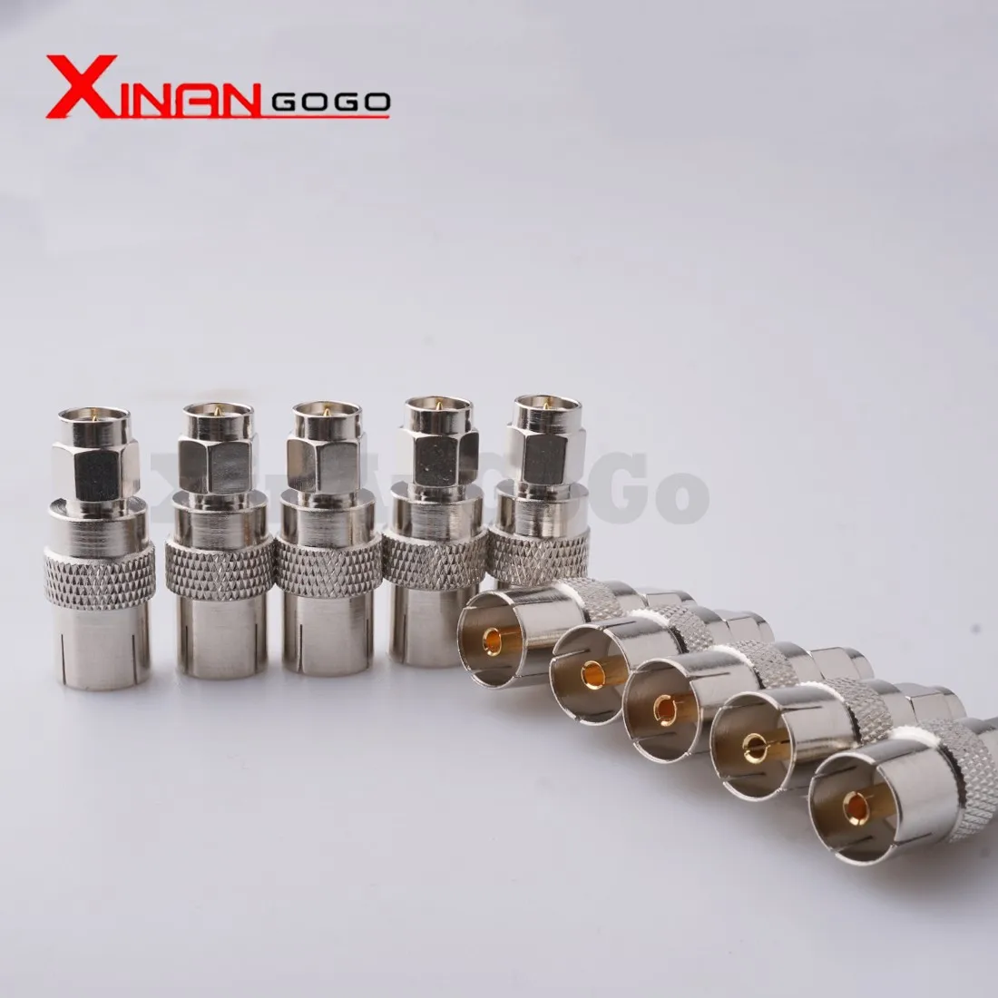 Xinangogo Coaxial Adapter SMA Male Plug to IEC TV Female Jack Straight Connector Nickel plated For TV Antenna