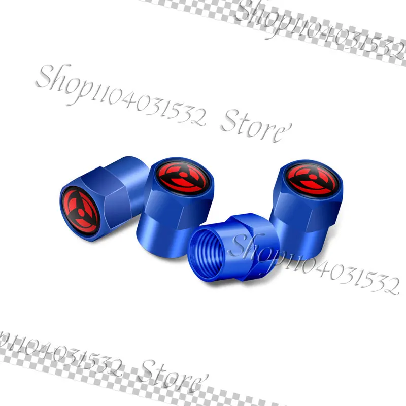 Auto Dekor 4Pcs Naruto Schreiben Rad Auge Emblem Metall Rad Reifen Ventil Stem Cap Airdust Wasserdichte Abdeckung Universal Zubehör