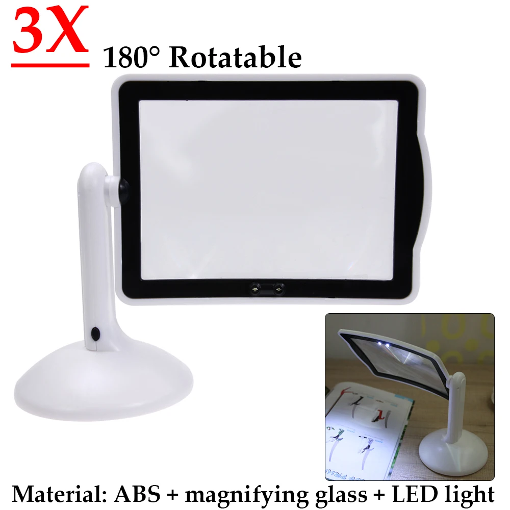 3X 180° Rotatable Illuminated Magnifier Handsfree Loupe Screen Page Magnifying Portable Foldable Multi-function for Older Read