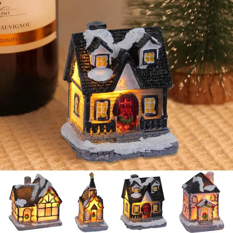 Resin Christmas Houses Desk Village Christmas House LED Decoration Seasonal Decors Tabletop Colorfast Houses For Christmas Gift