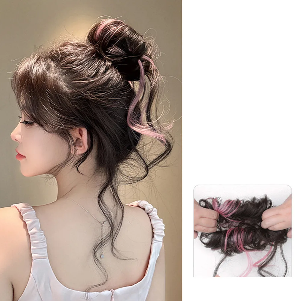 27 ซม.วิกผมสังเคราะห์ Highlight ย้อม Dragon Beard Maruko หัววิกผมผู้หญิงหวานดอกไม้สีสัน Bud ผม Bun