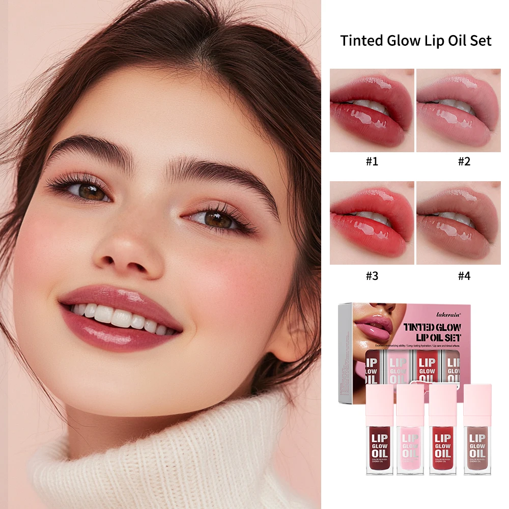 Tinted Glow Lip Oil Set Long Lasting Moisturizing Deep Hydrating Diminishes Lip Lines Waterproof Lipstick Natural Lip Makeup Kit