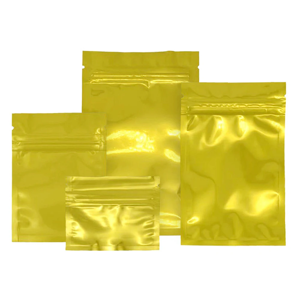 

100Pcs Gold Zip Lock Mylar Foil Bag Resealable Reusable Aluminum Tear Notch Self Heat Seal Food Snack Candy Bean Package Pouches