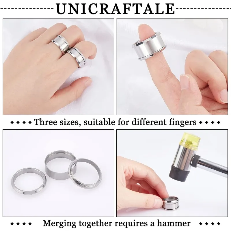 3 Sets 3 Sizes Grooved Finger Ring Settings 316 Stainless Steel Detachable Ring Core Blank for Inlay Ring Jewelry Making