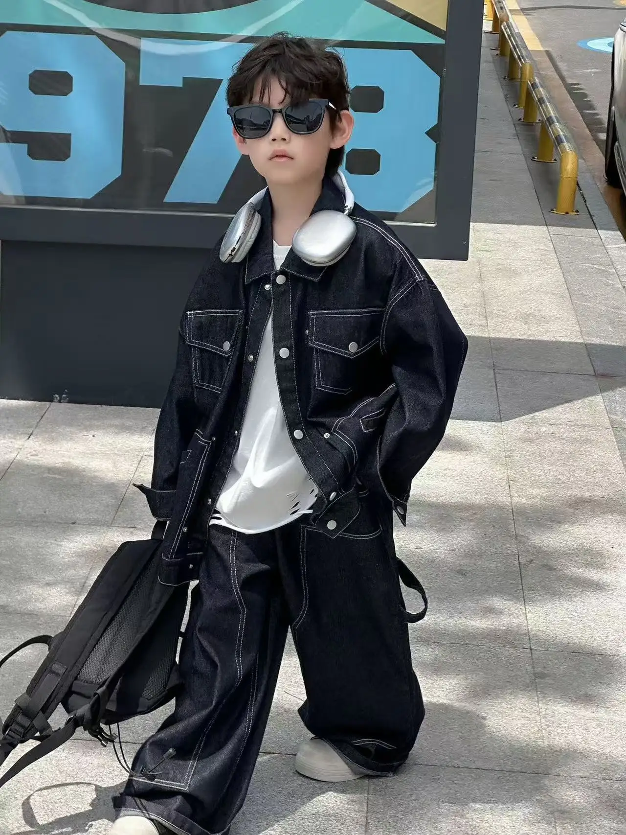 

Children Clothes Kids Casual Autumn Boys Denim Sets Casual Solid Color Loose Fashionable Denim Top Pants New Two-piece Set