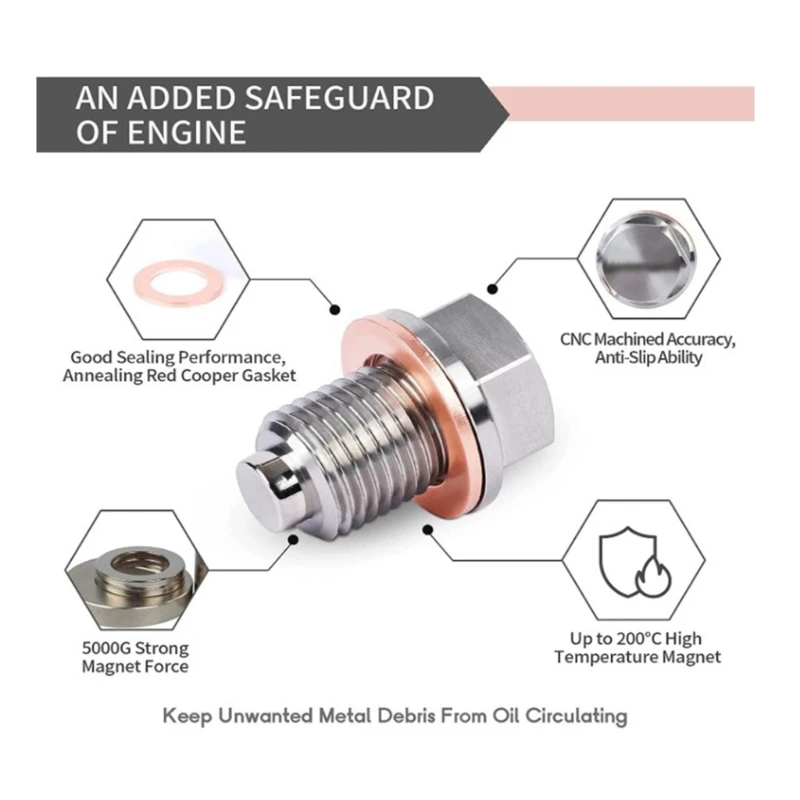 Stainless Oil Pan Drain Nut with Washer Gasket M12x1.25/M14x1.5/M16x1.5 Magnetic Oil Drain Plug Seal Auto Accessory