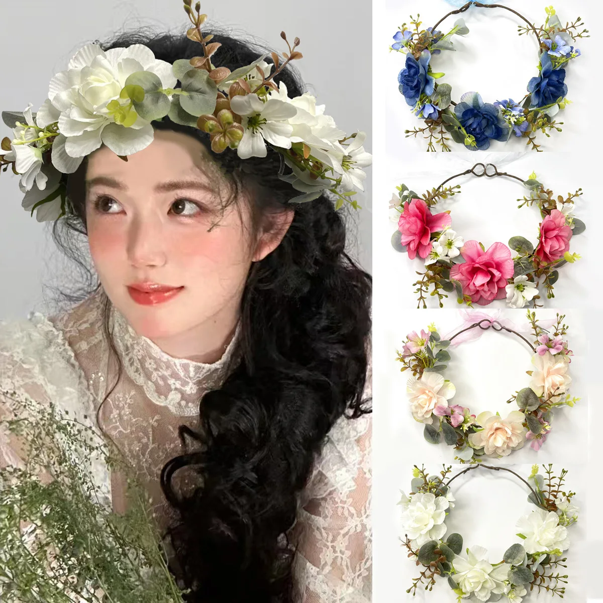 

Wedding Hair Band Romantic Bridal Flower Crown Fairy Flower Headdress Natural Aesthetic Flower Crown For Bridal Photo Shoots