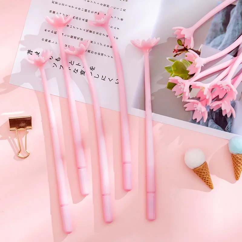 Stylos gel en silicone souple Sakura, fournitures d'écriture scolaire et de bureau, étudiants mignons, papeterie pour filles, vente en gros, 24 pièces