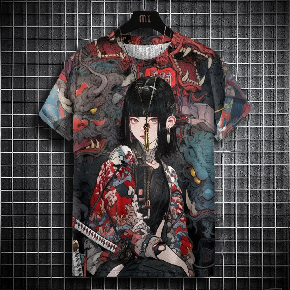 Top quality 100% cotton Summer Men T Shirts Cool Samurai Tattoo Graphic T-Shirt Trend Casual Harajuku Streetwear Hip Hop Tops