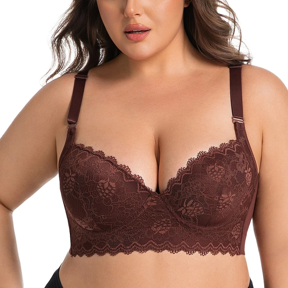 

Large Size Sexy Lace Bras Thin Style Memory Steel Ring Gathering Adjustable Women's Underwear