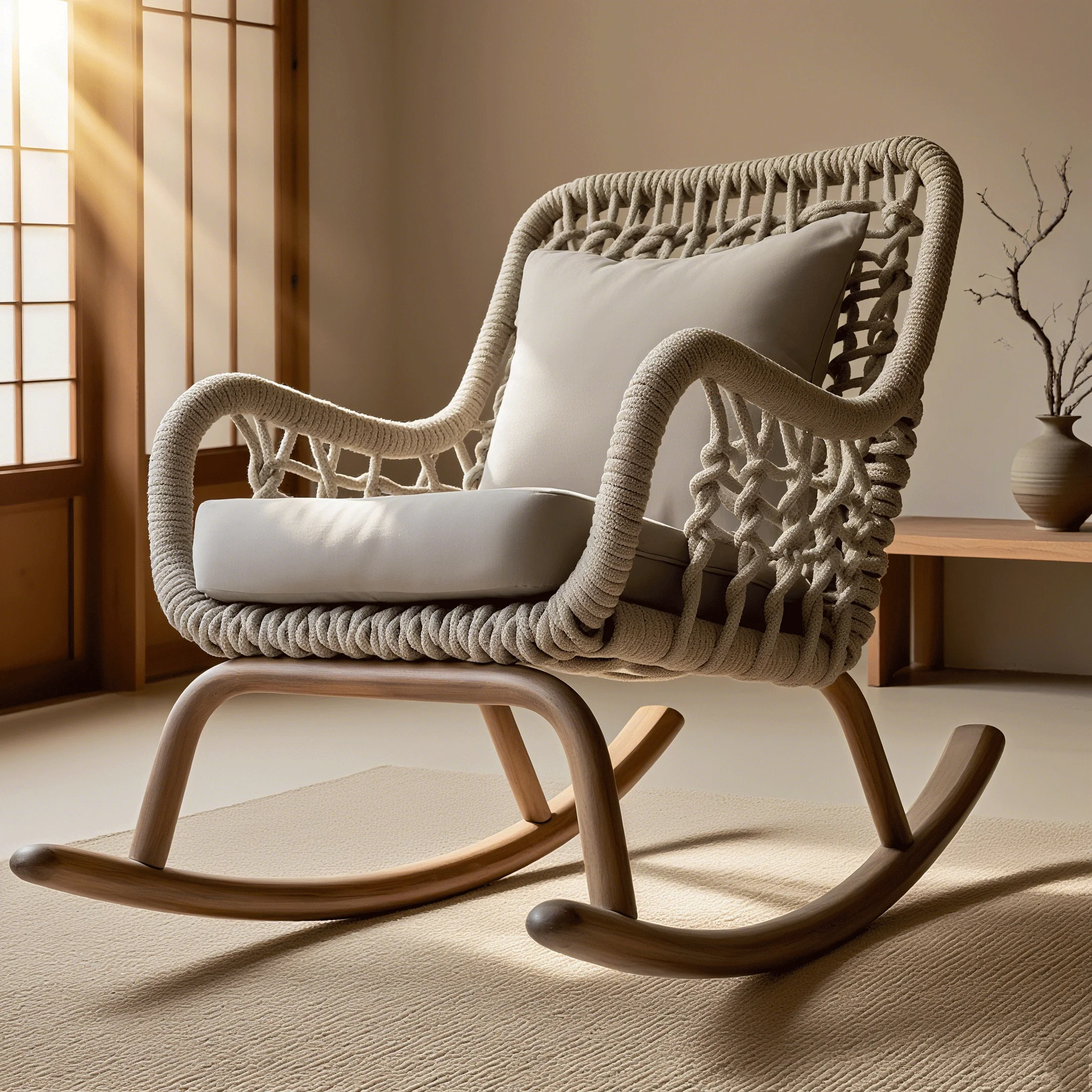 Modern Comfortable Outdoor Aluminum Rope Rocking Chair Garden Balcony Hotel Furniture Coding Rope Rocking Chair