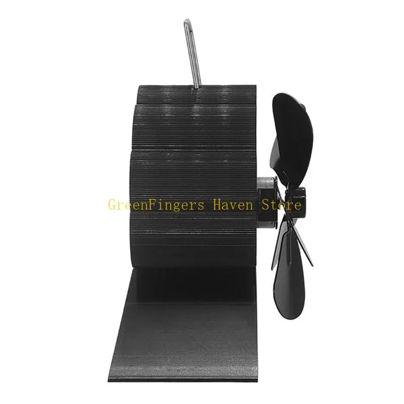 F68D 5 شفرة سوداء موقد مروحة سبائك الألومنيوم صامت كفاءة توزيع الحرارة الموقد مروحة سجل الخشب الموقد التدفئة مروحة