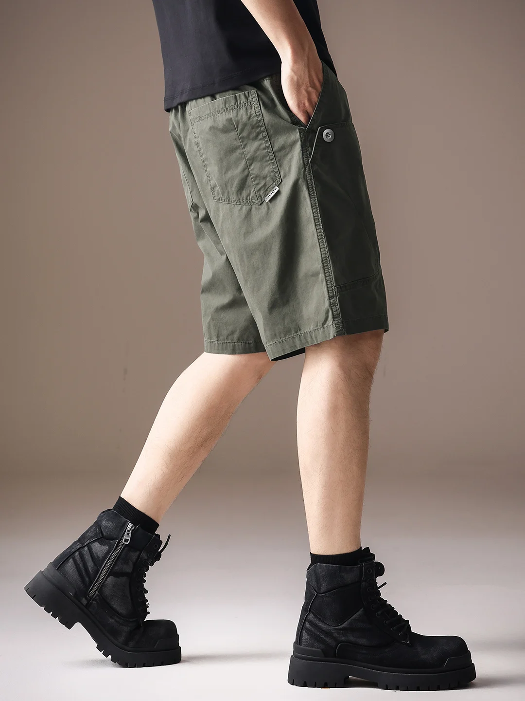 

High-End American Retro Workwear ort Pants Men Summer Thin Straight Casual Pure Cotton Five-Quarter Mid-Pants Men