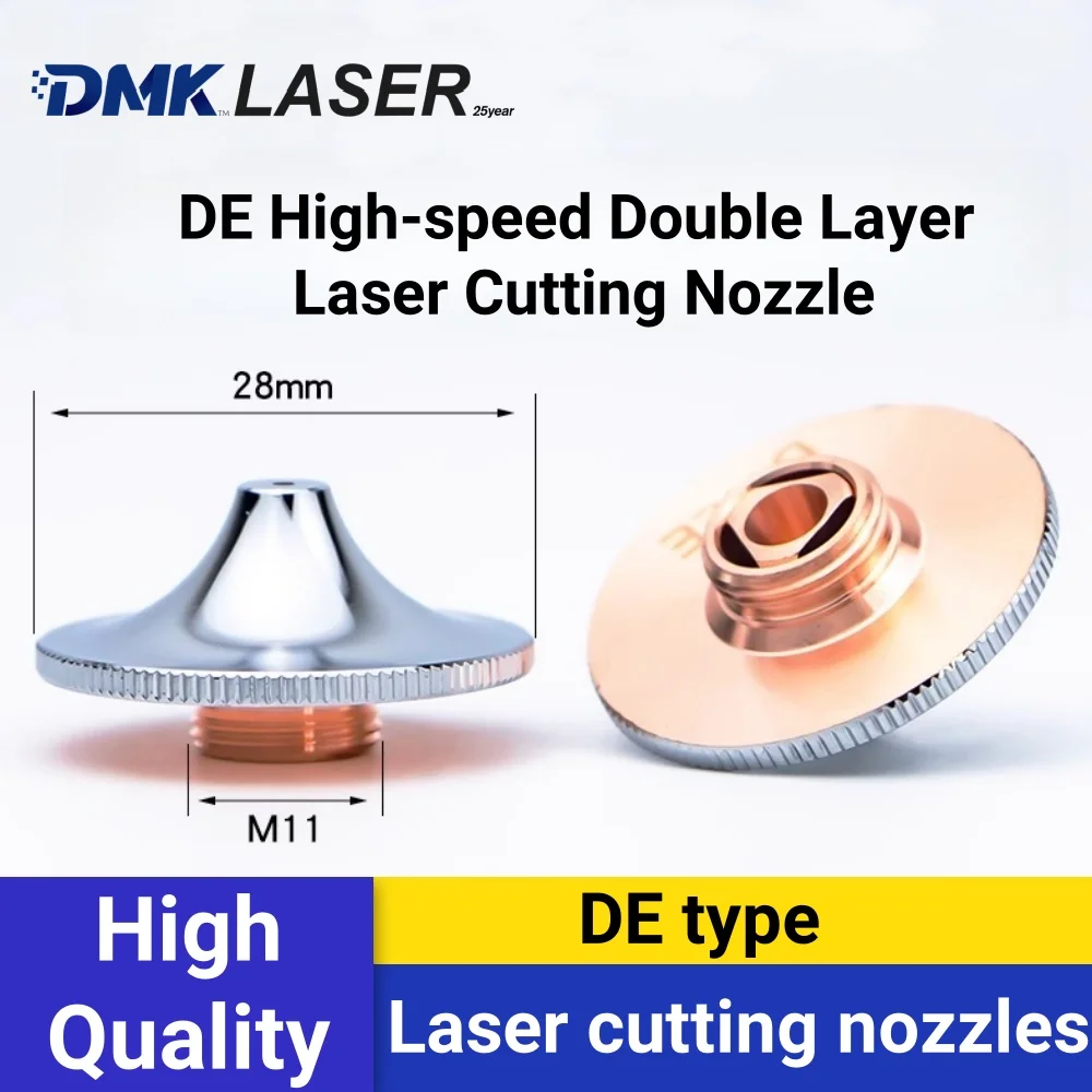 DMK DE type Laser Cutting Nozzles D28M11H15 High Speed Double Layers copper Noozle For HSG HANS Precitec BOCl WSX cutter head