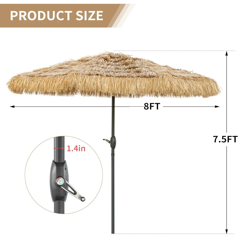 8FT Tiki Paraplu Outdoor Patio, Thatch paraplu, Tijd Tiki Paraplu Hawaiiaanse Stijl Strandparaplu