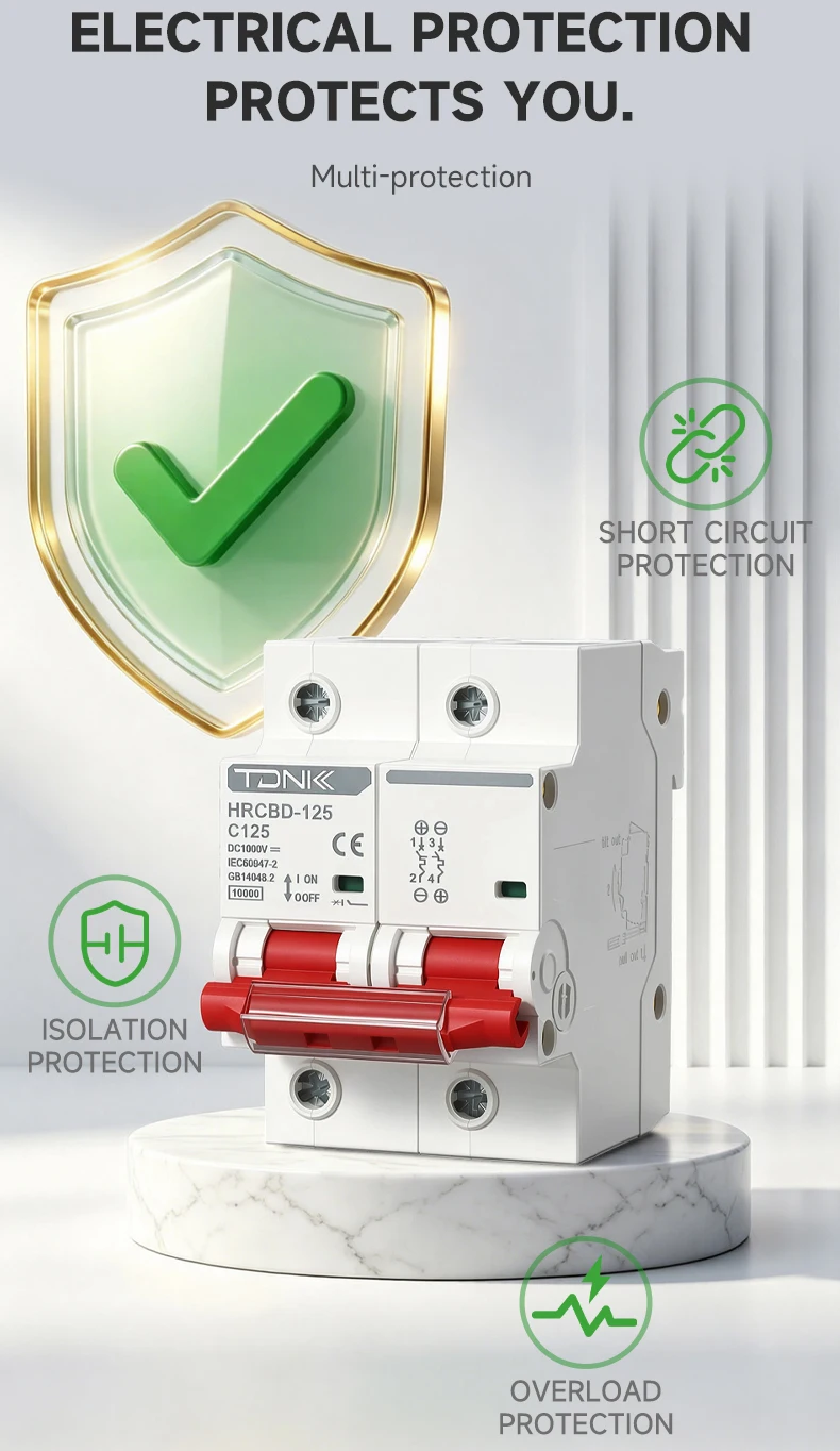TDNK 2P DC-Leistungsschalter 80A 100A 125A 1000V für Solar-PV-Systeme, DC-Schutzschalter für Solarmodule und Photovoltaik-Anlagen – Detail 5