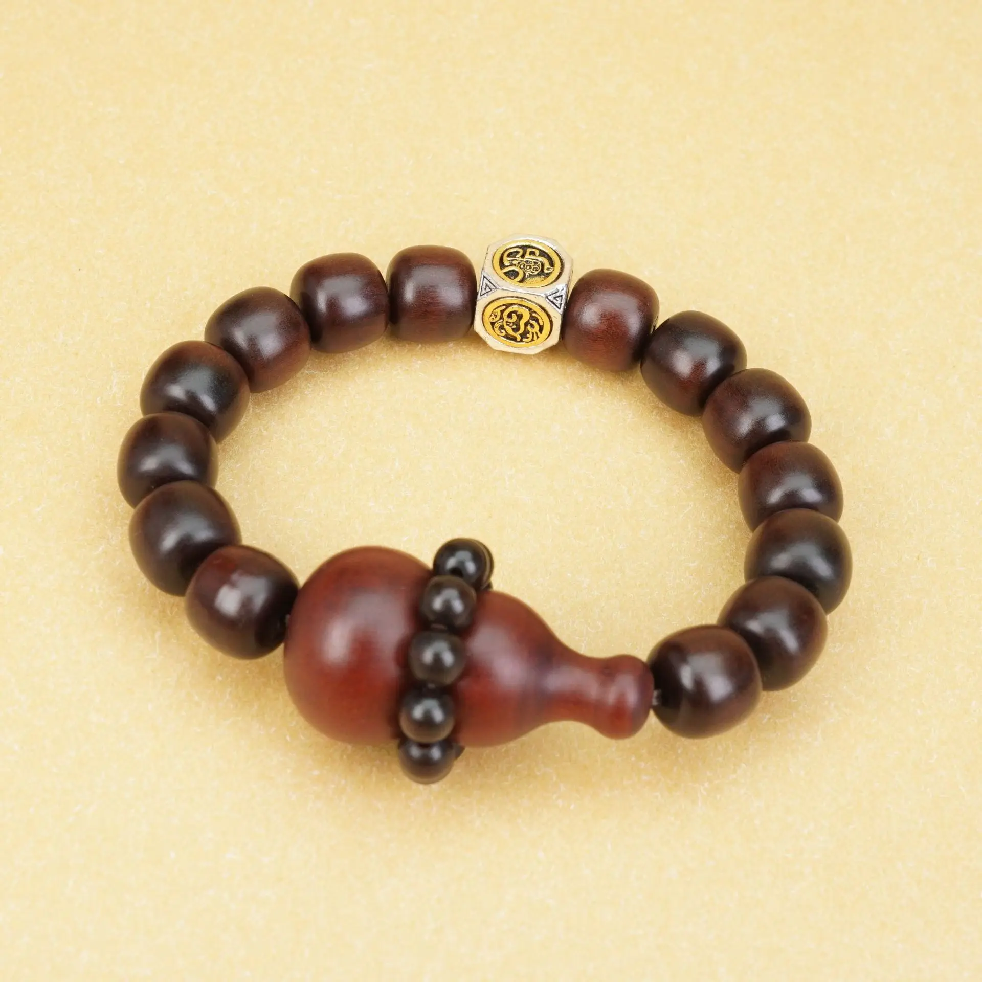 Chinese Thunder Struck Jujube Wood Beaded Bracelet Four Symbols Gourd Lucky Blessing Wealth Attracting Peace Prayer Jewelry For
