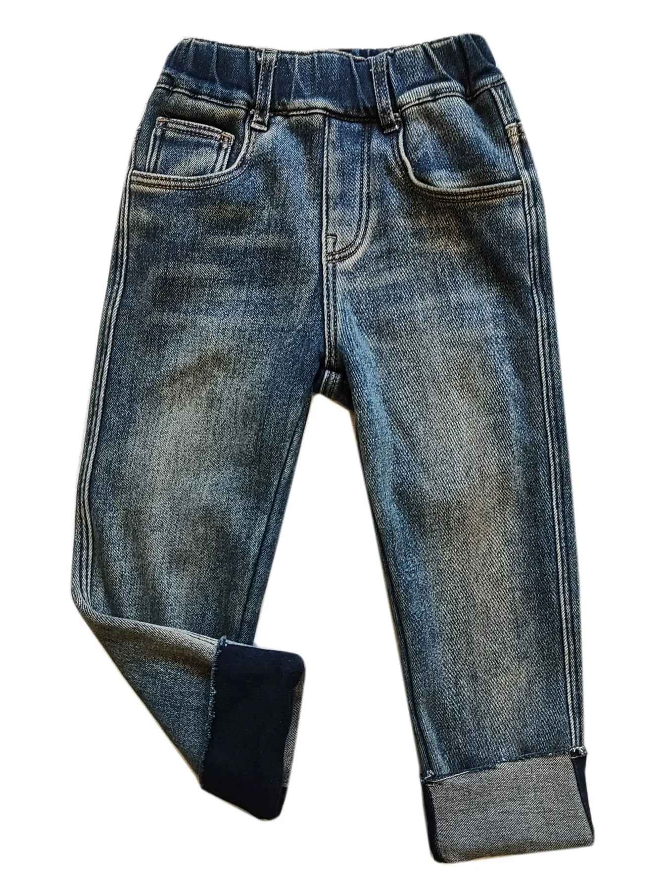 51561 winter warm 3-11 years Loose Kids Girls\' Jeans soft denim and fleece Girls Pants
