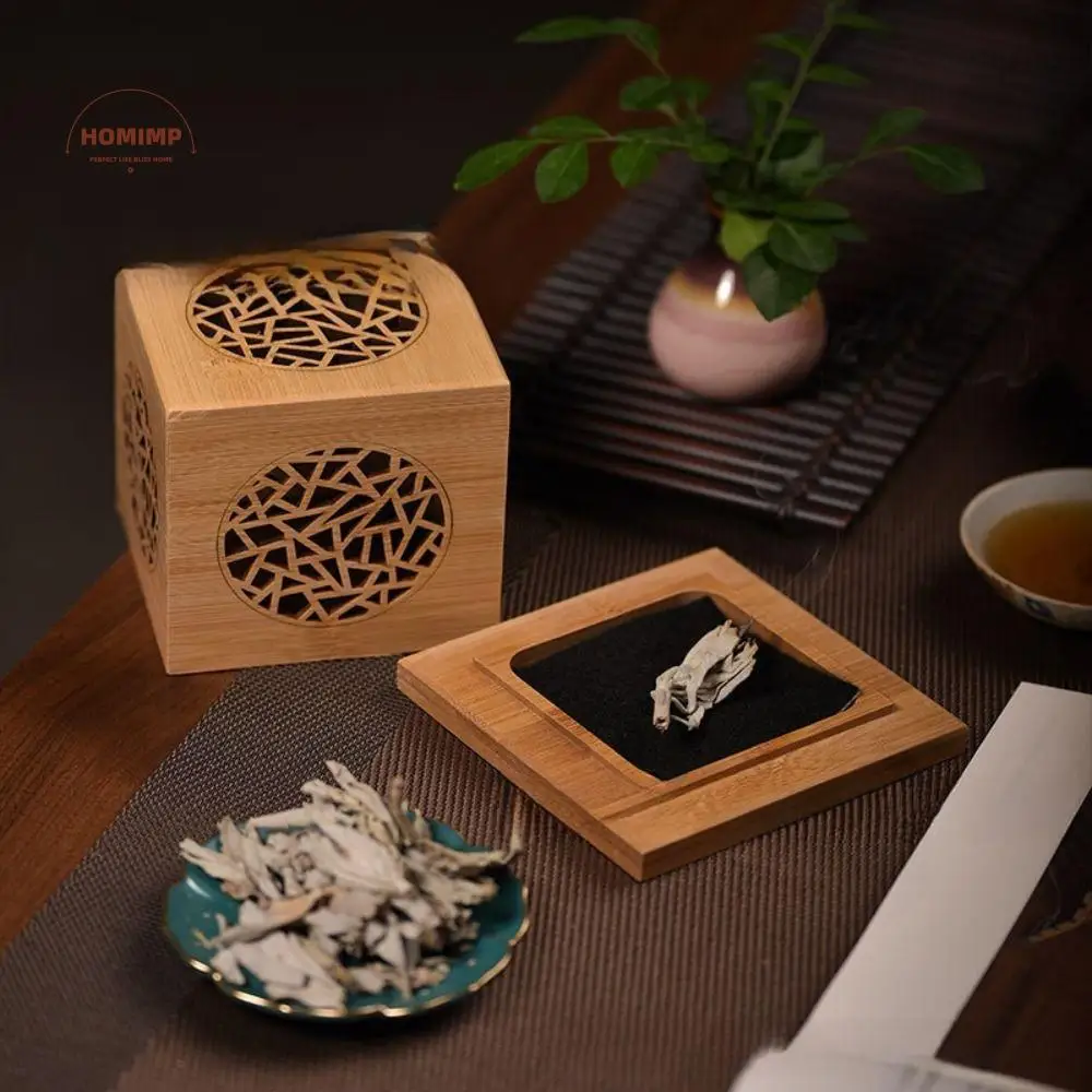 

Incense Bracket Bamboo Incense Burner Anti-Scald with Cover Sage Incense Box Hollow Out Sandalwood Incense Base Plate Tea Room