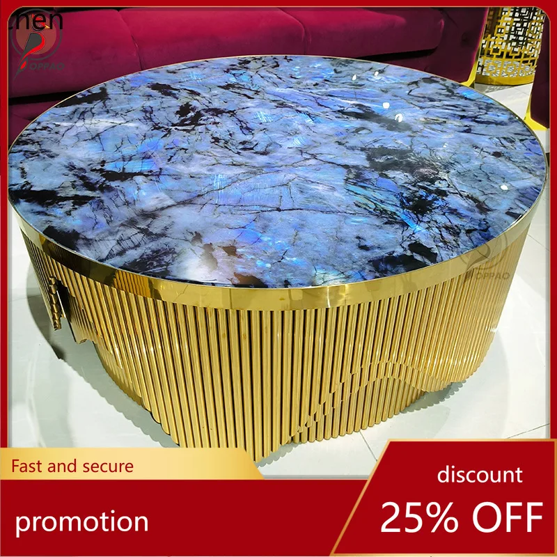 YFY Luxury Stone High-End Small Apartment Coffee Table Living Room Home High-End Elegant Round Coffee Table Stainless Steel
