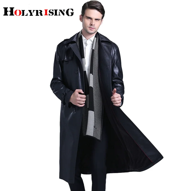 

Holyrising Men Pu Leather jacket Business trench coat slim thicken Long paragraph over leather winter 18722-5