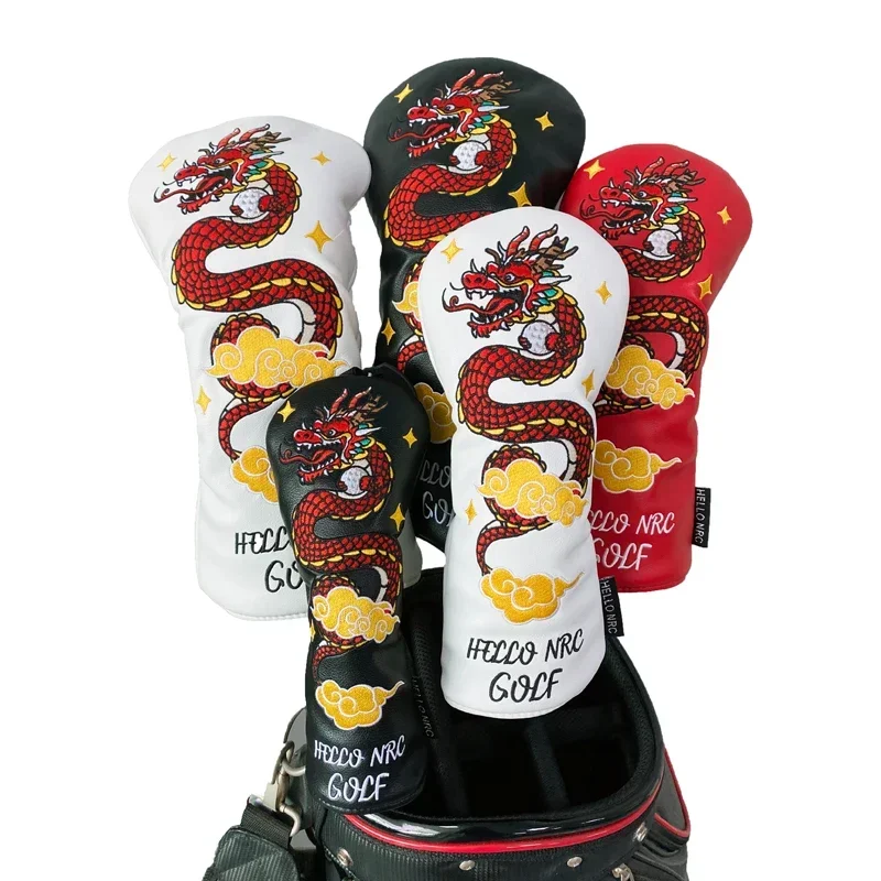 

Golf Wood Head Cover PU Leather Dragon Style Waterproof For Driver Fairway Hybrid Golf Headcovers With Number Golf Accessories
