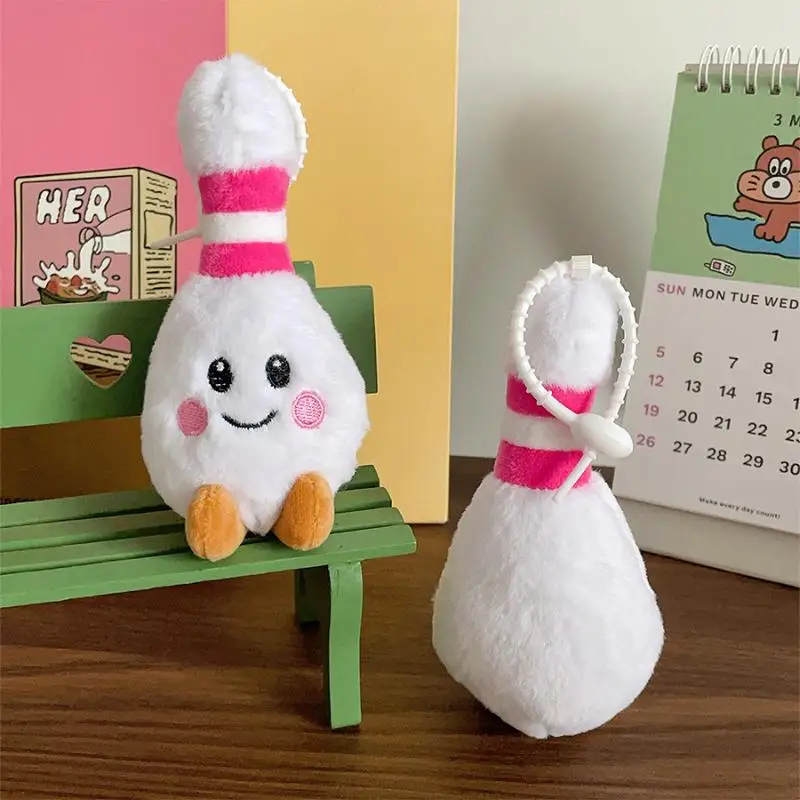 Cute Simulation Bowling Plush Doll Keychain Kawaii Stuffed Soft Keyring Backpack Pendant Bag Charm Decoration Children Toy Gifts