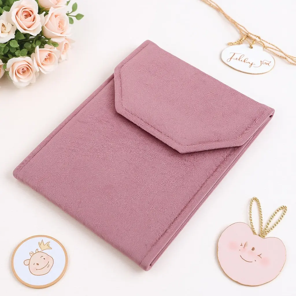 Necklace Travel Jewelry Organizer Pink Button Closure Jewelry Pouch Storage Bag for Women Bridesmaid Wedding Christmas Present