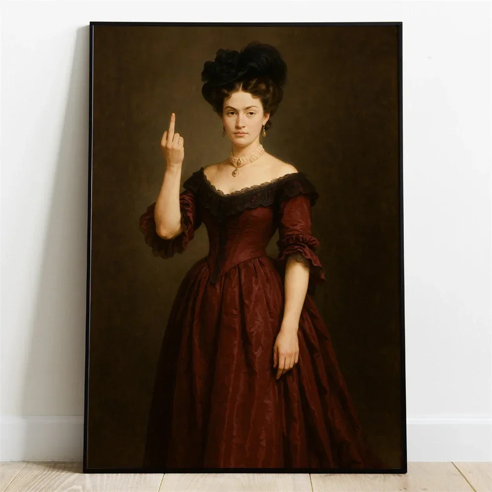 (No frame)Funny Aristocrat Bathroom Art Poster Humorous Lady Portrait prints Funny Renaissance Queen Toilet Art Canvas Painti