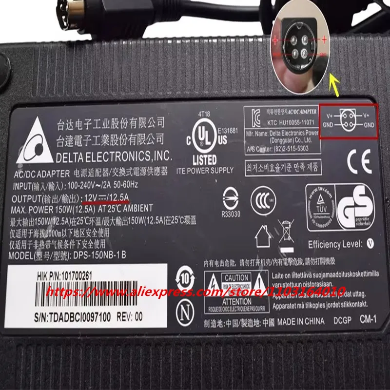 حقيقي دلتا 12 فولت 12.5A 150 واط شاحن الكمبيوتر المحمول DPS-150NB-1B 4PIN ل NETGEAR READYNAS RND-4B RNDU4000 الترا 4 موائم مصدر تيار