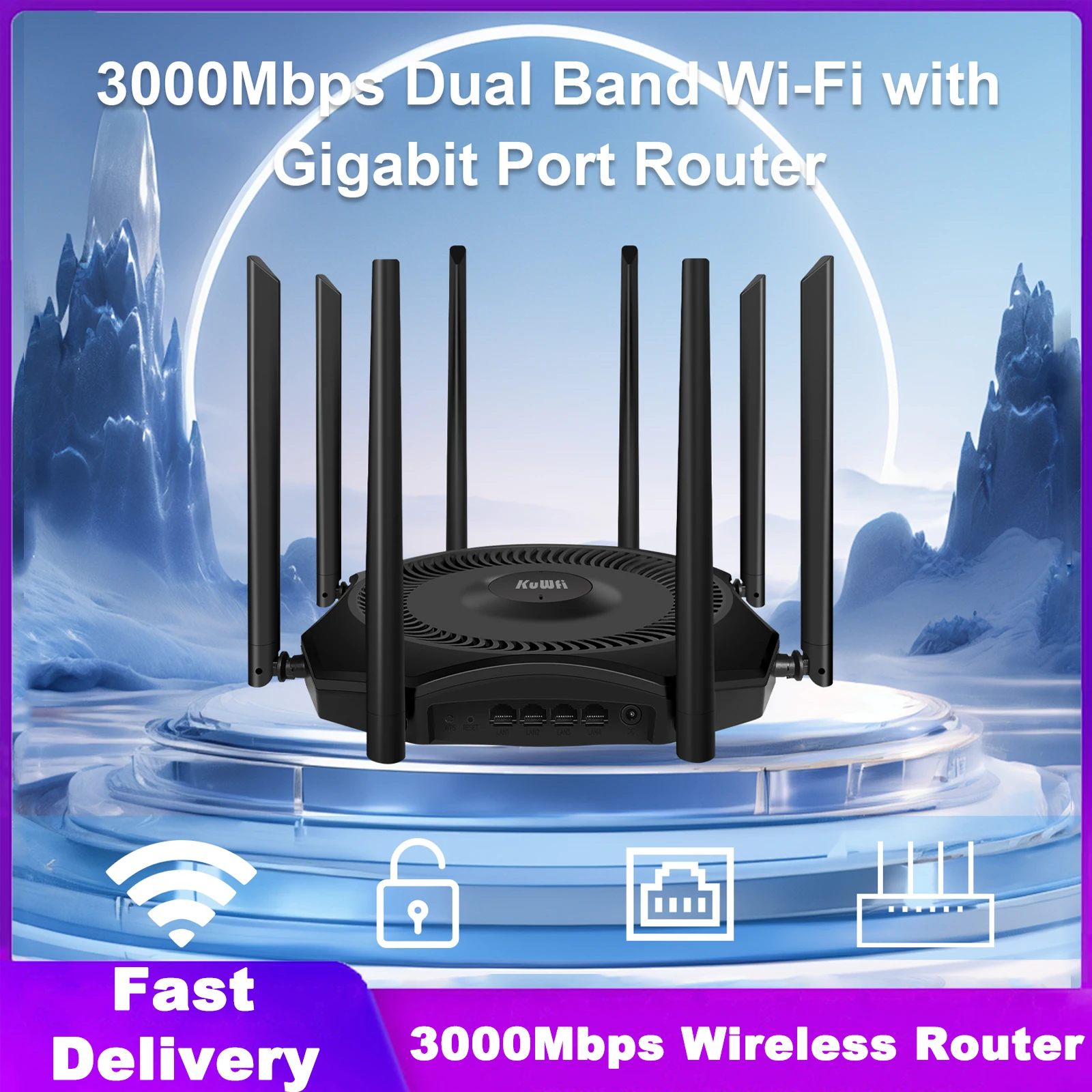 

KuWFi 3000Mbps Wireless Router 2.4G 5G Dual Band Wireless WiFi6 Router With 8*5dBi High Gain Antennas WPA3 Support 128 Users