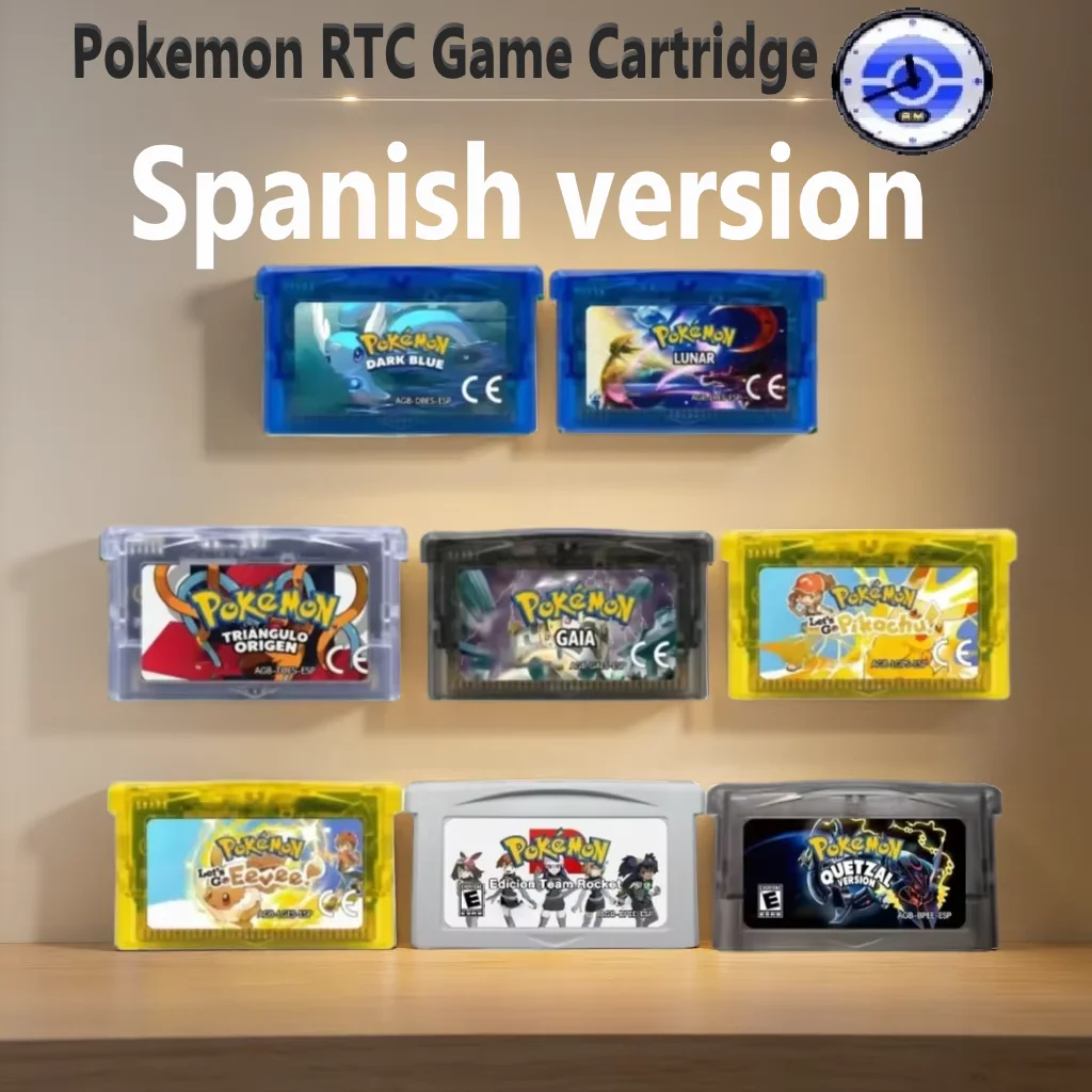 gbaスペイン語ゲームカートリッジ、rtcポケモン-エクラ・プルプレ、アズール・アグア、ルナ、フローラ・スカイ、ダークファイア、ガイア、gba-rom改造版