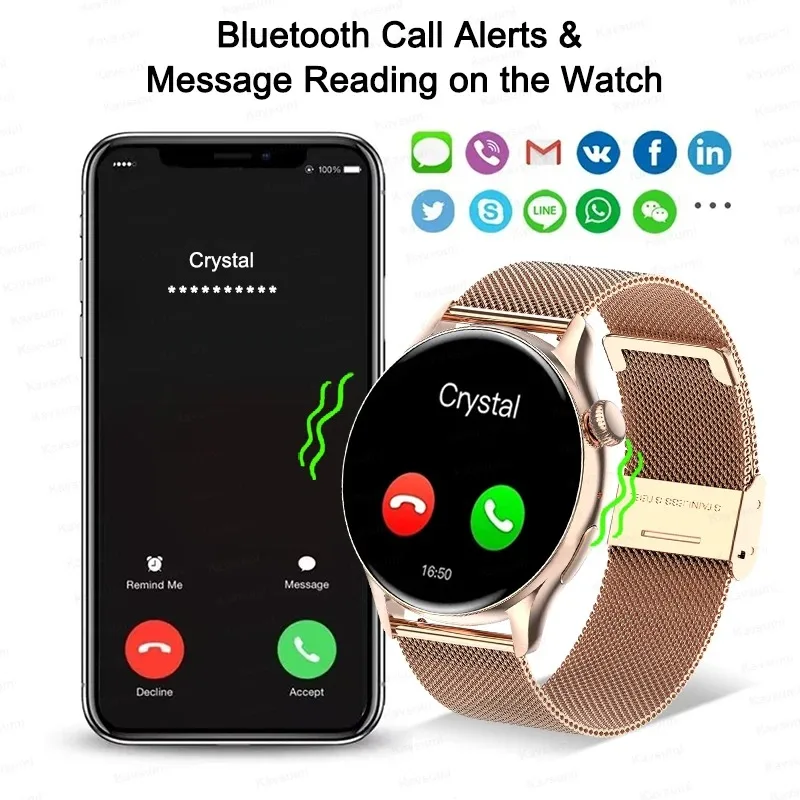ساعة ذكية للنساء NFC AMOLED شاشة الأكسجين في الدم GPS المسار الساعات الرياضية مساعد صوتي دعوة مخصص الاتصال الهاتفي ساعة ذكية رجل إمرأة