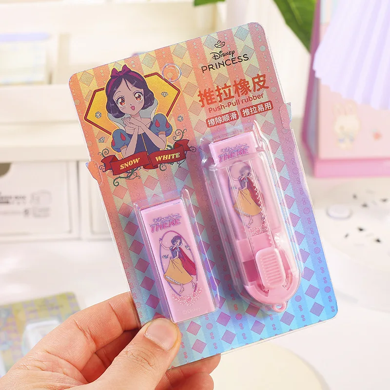 12pcs/lot Disney Princess Push Pull Eraser Set Cute Writing Drawing Pencil Erasers Stationery For Kids Gifts School Supplies