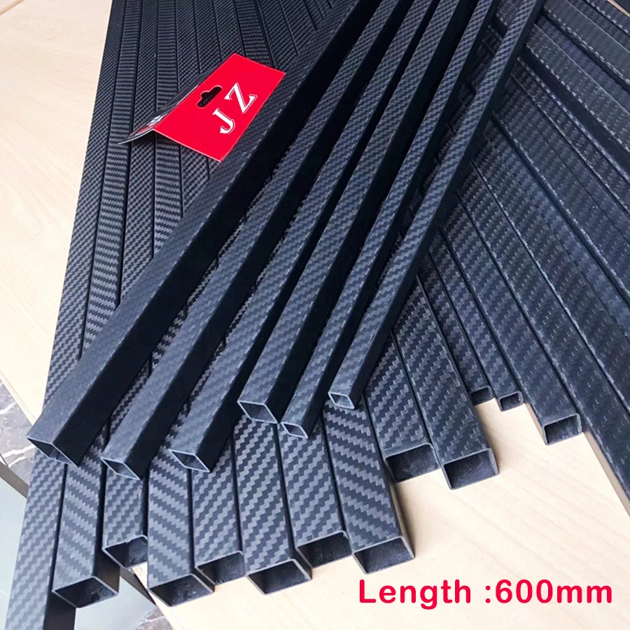 1Pcs Length 600mm Carbon Fiber Square Tube 3K Plain Glossy High Composite Hardness Material Pipe OD 15mm 20mm 22mm 25mm 30mm