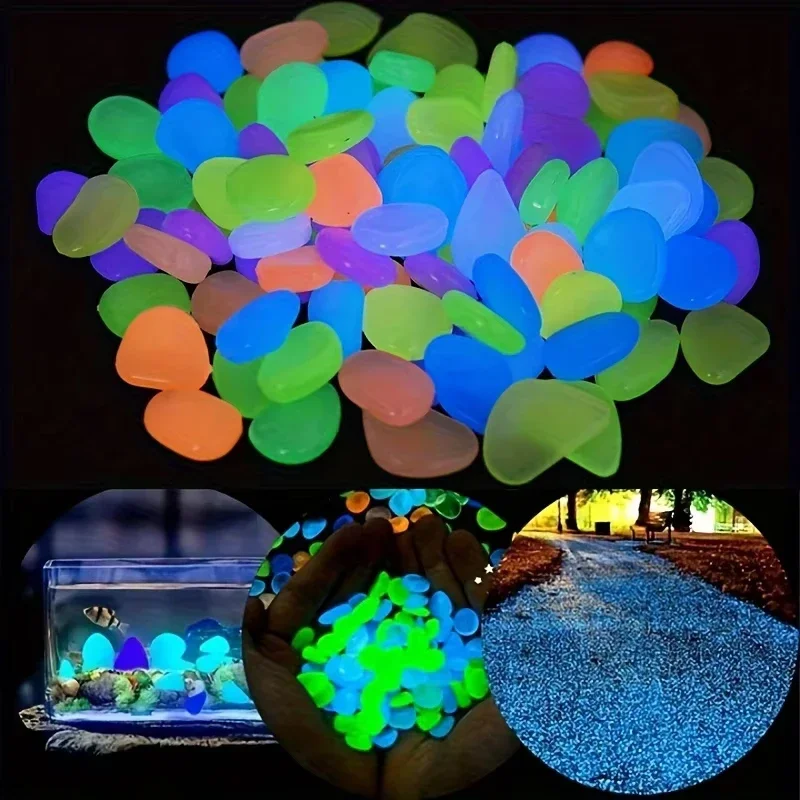 100pcs Garden Decor Luminous Stones Glow In The Dark Decorative Pebbles Outdoor Fish Tank Decoration Aquarium Accessories