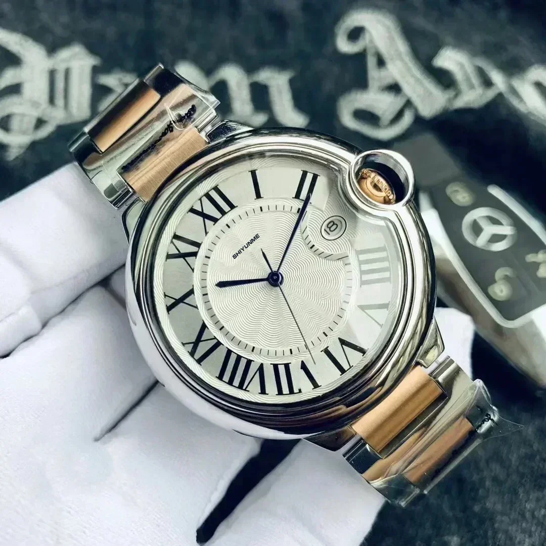 WATCH1 Store 904L ساعة بالون ميكانيكية أوتوماتيكية للجنسين بمينا روماني أزرق وأبيض وفضي وذهبي من الفولاذ المقاوم للصدأ