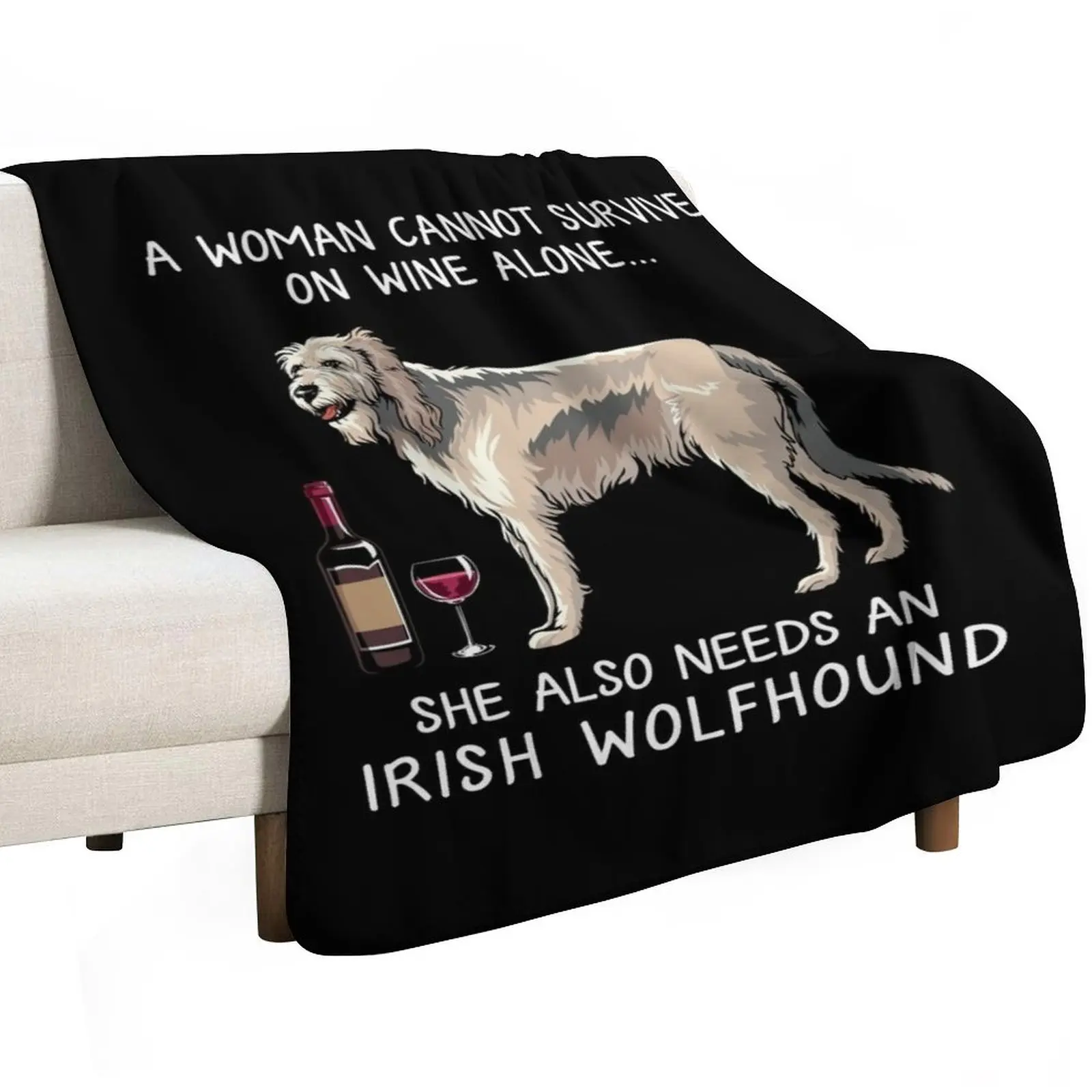 Irish wolfhound and wine Funny dog Throw Blanket Warm Throw Blanket Gift for Anniversary