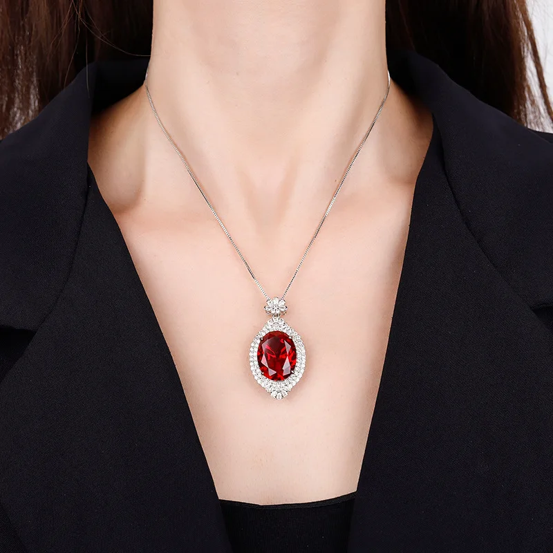 Jewelry Gold-Plated Gemstone Style European and American Fashion Pendant Necklace Large Oval Main Stone 15*20