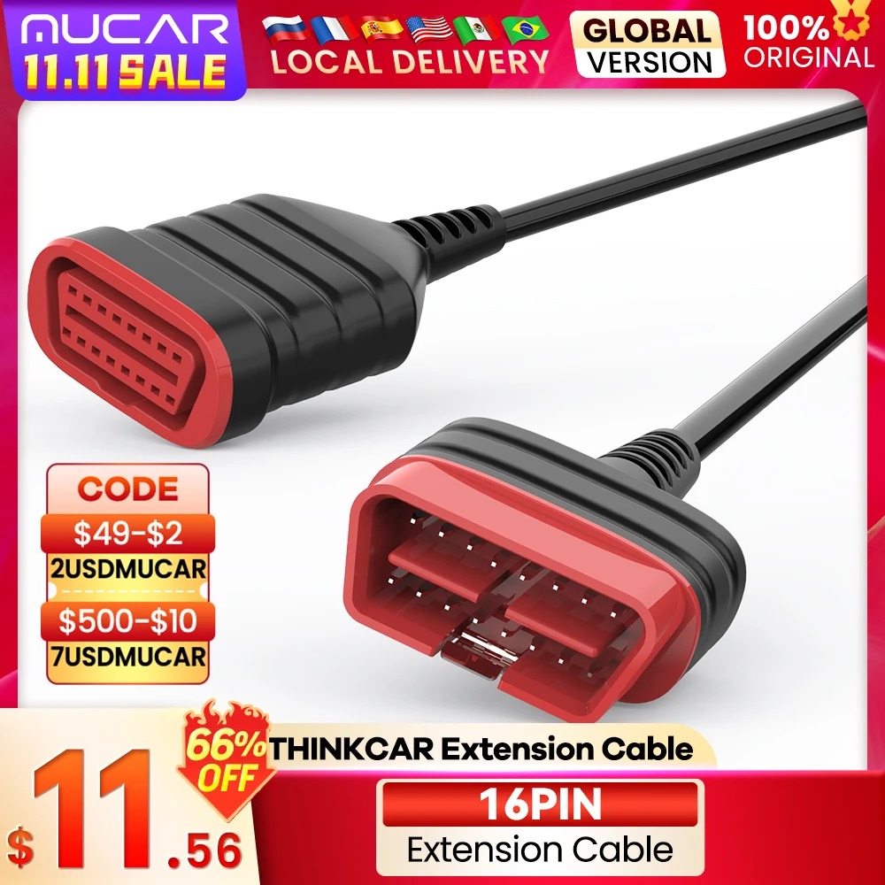 THINKCAR ThinkDiag Extension Cable Universal 16 Pin OBD2 Diagnostic Extender Cable Male to Female Port Car Extension Cord